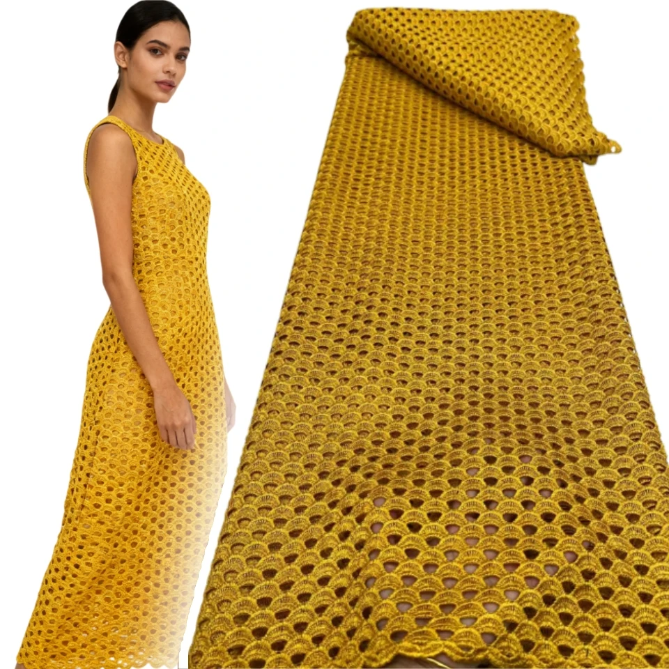 

White African Guipure Cord Lace Fabrics 5 Yards 2025 High Quality Water Soluble Lace Fabric for Wedding Party Dresses Sew AH1797