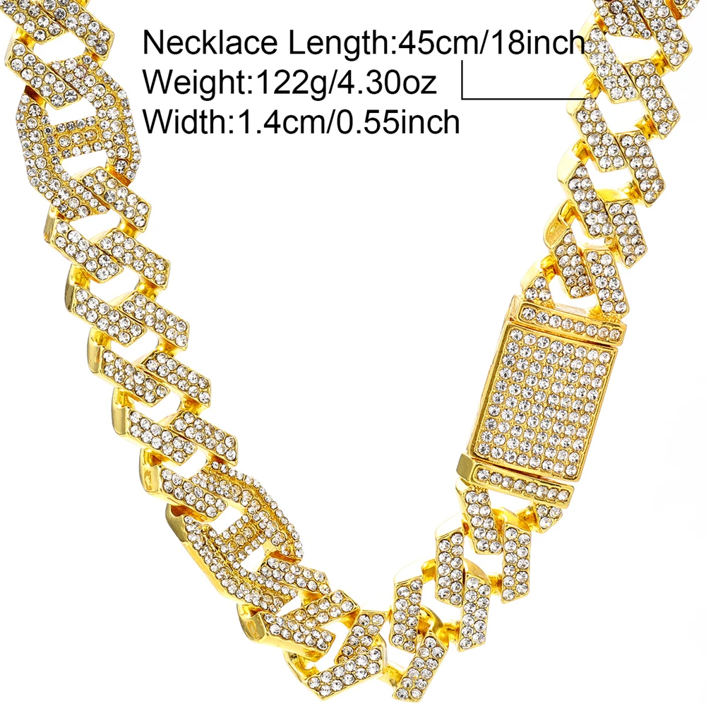 HIP HOP 14MM Cuban Link Chain 2Row Iced Out Rapper Heavy Necklaces For Men Women Choker Jewelry