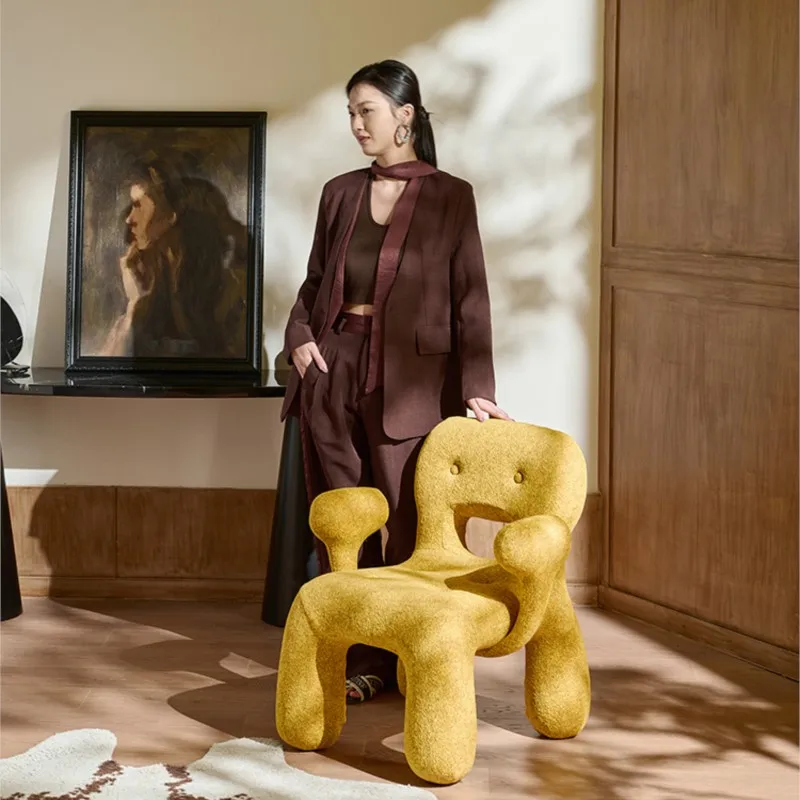 MOMO Italian Designer Cookie Shaped Chair Creative Modern Home Gingerbread Man BB Makeup Chair Children's Smiley Face Furniture