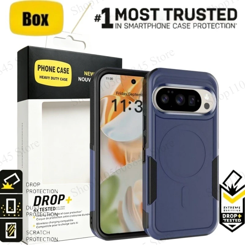 Robuuste militaire kwaliteit schokbestendige magnetische hoes voor Google Pixel 11 10 9 Pro XL, met dubbele laag, draadloze oplader, anti-val bescherming