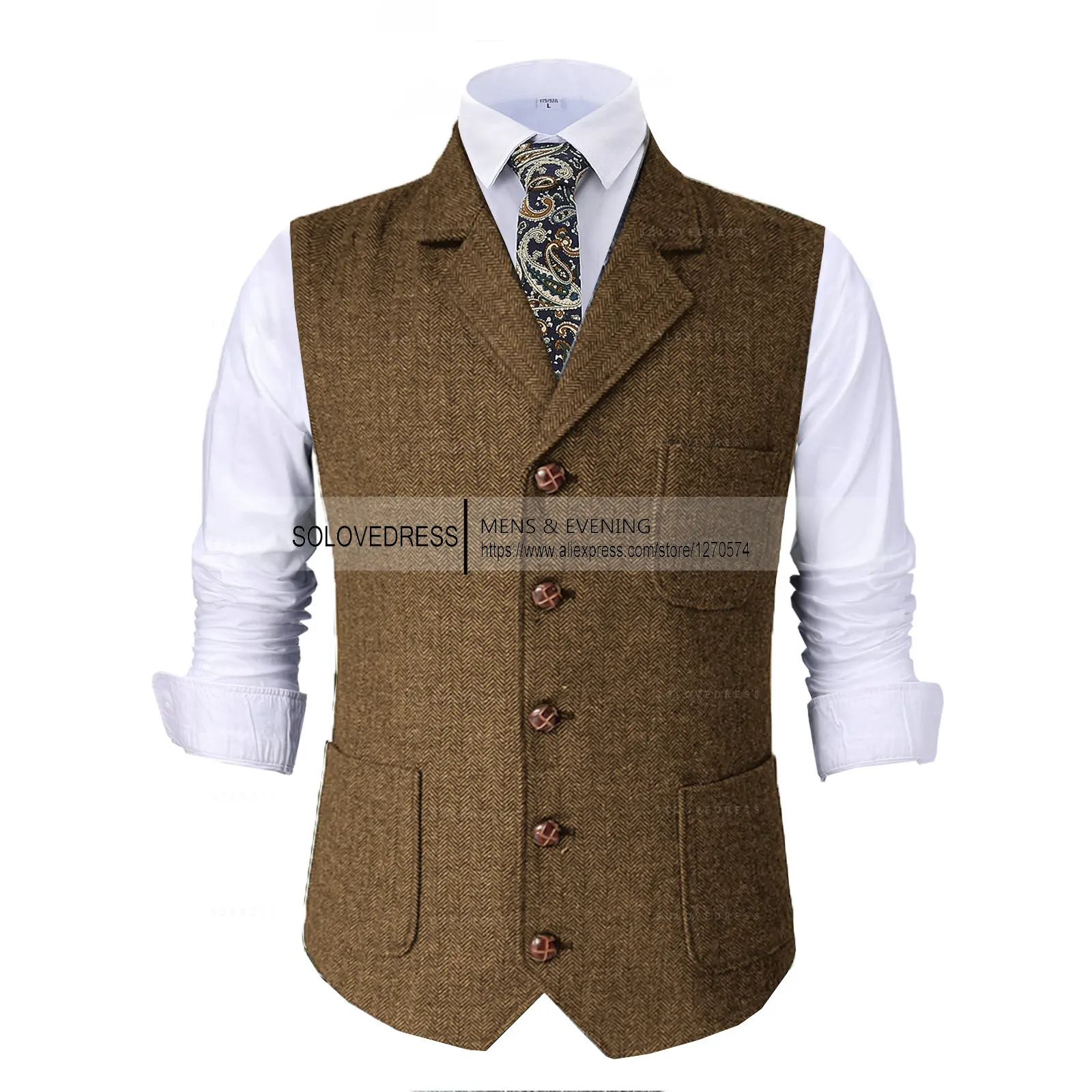 V pescoço ternos masculinos colete lã tweed negócios formal casual coletes para homem único breasted para casamento grossmen