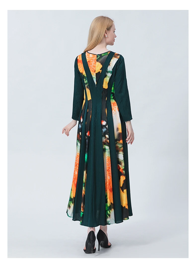 Party Prom Butterfly Multicolor Print Silk Dress Boho Autumn Long-sleeved O-Neck Women Dresses 2022 A-line Vestidos AE1020