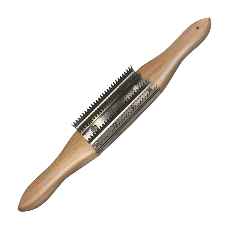 PORK-Buffing Wheel Rake Reinigungswerkzeug zum Polieren von Radverbindungen mit Griff aus Buchenholz und 4-reihigem Metallzahnrechen