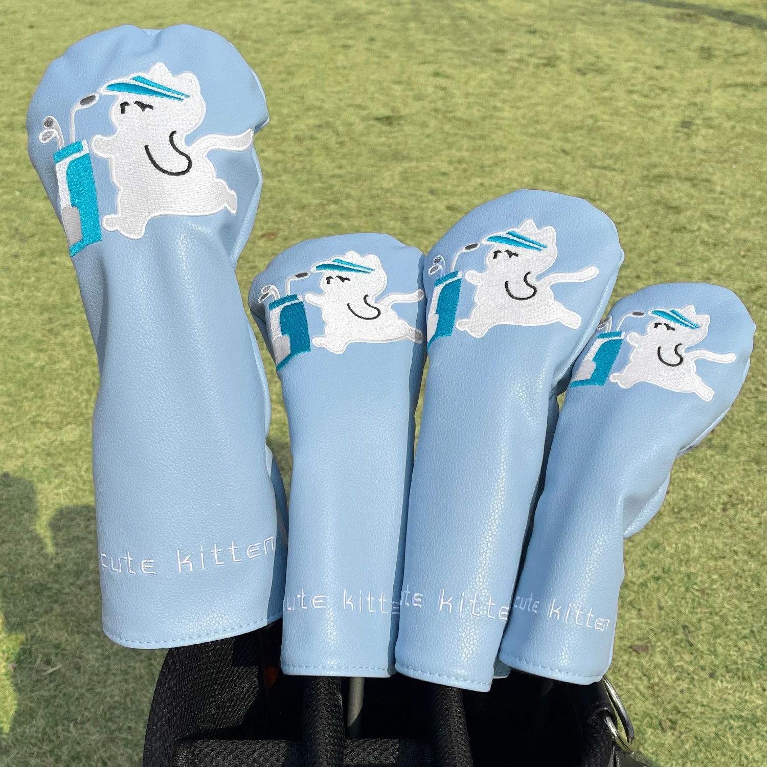 1pc/4pcs Blue Cat Playing Design Golf Club Covers | Fashionable Golf Club Head Covers for Drivers, Fairway Woods,