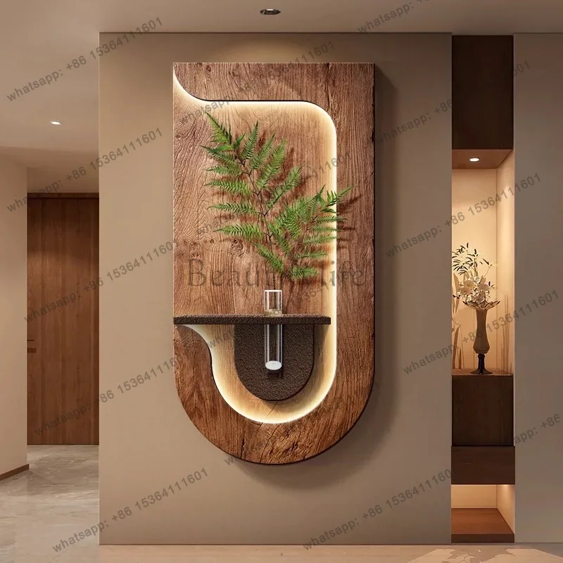 Sandstone painting, hydroponic green plants, entrance decoration paintings, high-end corridor corridor decoration with lights