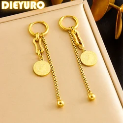 DIEYURO 316L Stainless Steel Gold Color Round Portrait Coin Tassels Earrings For Women Fashion New Trend Ear Buckle Jewelry Gift