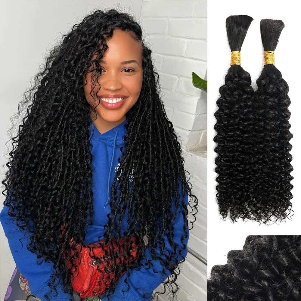 Human Braiding Hair Curly Deep Wave Human Braiding No Weft  Brazilian Human Braiding Hair For Boho Braids Wavy Braids Extensions