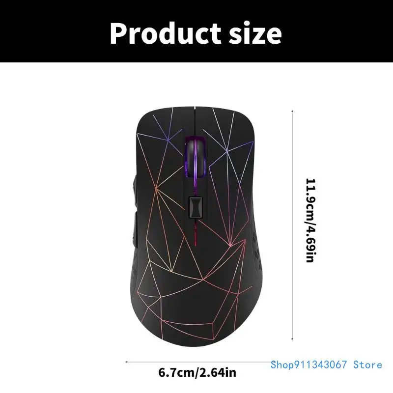 Wireless Mouse 2.4GHz and Bluetooth-compatible 5.2, 1600DPI, USB Rechargeable, LED Lights Drop shipping