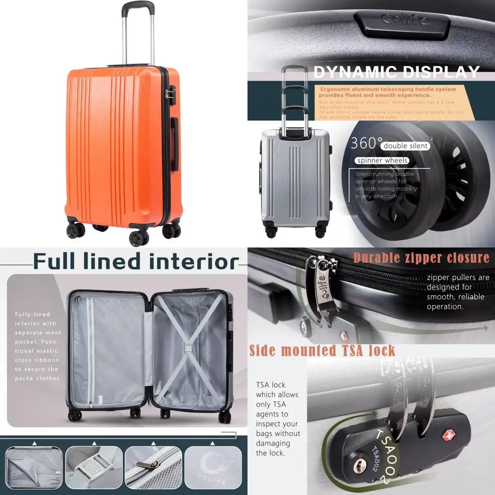 

Lightweight TSA Lock PC+ABS Hardshell Spinner Suitcase Orange 24 Inches - Checked Luggage with Durable Design