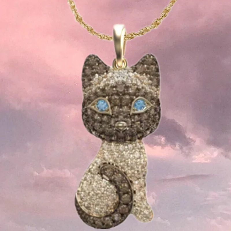 Fashion Gold-plated Zircon Cat Necklace Lovely Animal Jewelry Luxury Cat Pendant Necklaces for Women Birthday Anniversary Gift