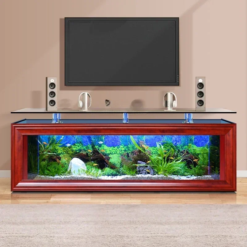 European-Style TV Cabinet Fish Tank Aquarium Living Room Large Floor Glass Bar Coffee Table