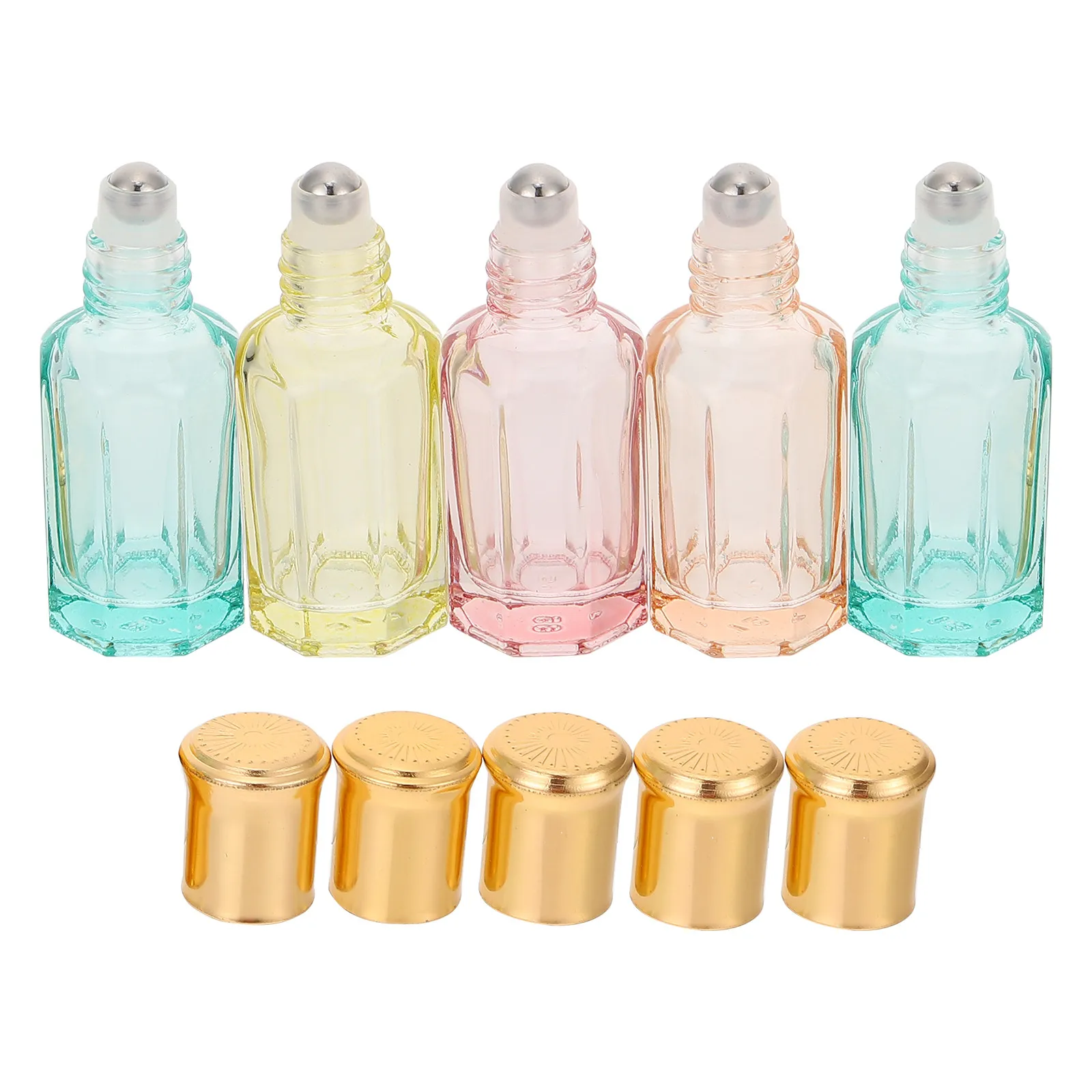 

5Pcs Small Roller Bottle 9Ml Essential Oil Container Refillable Glass Roller Bottle Vintage Chic Design Travel Friendly