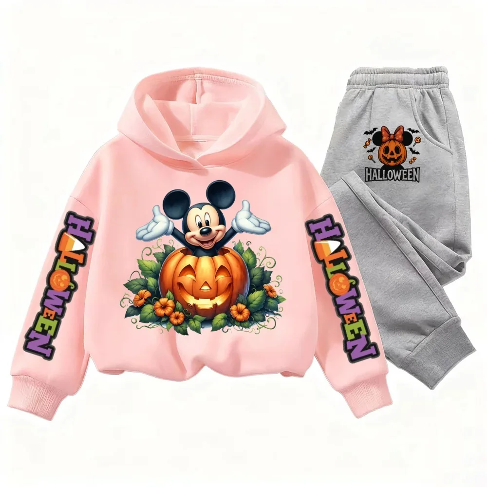 ฮาโลวีนดิสนีย์มิกกี้เมาส์พิมพ์ลายเสื้อฮู้ดเด็กชุดฤดูใบไม้ร่วงและฤดูหนาวเสื้อแขนยาวเสื้อสวมหัวเด็กชายและเด็กหญิง