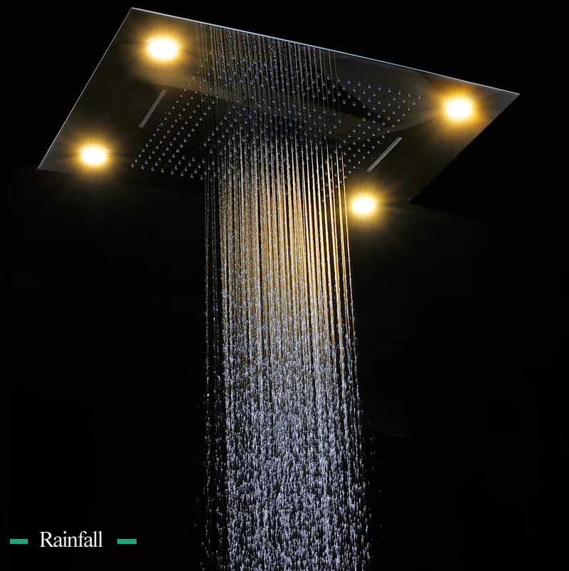 Sanitary Ware Suite Bath Shower Set LED Big Rain Curtain Showerhead Waterfall Massage Thermostatic Faucets Massage 4'' body jets