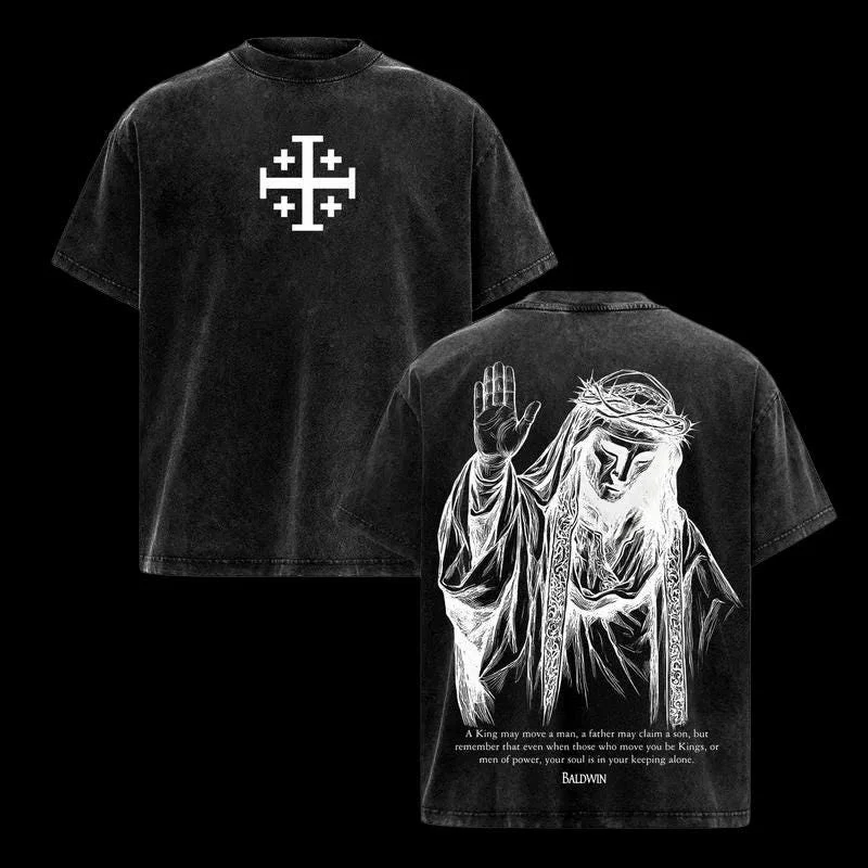 Baldwin IV. Leper King Crusader Jerusalem Cross Washed Grafik-T-Shirt – Detail 2