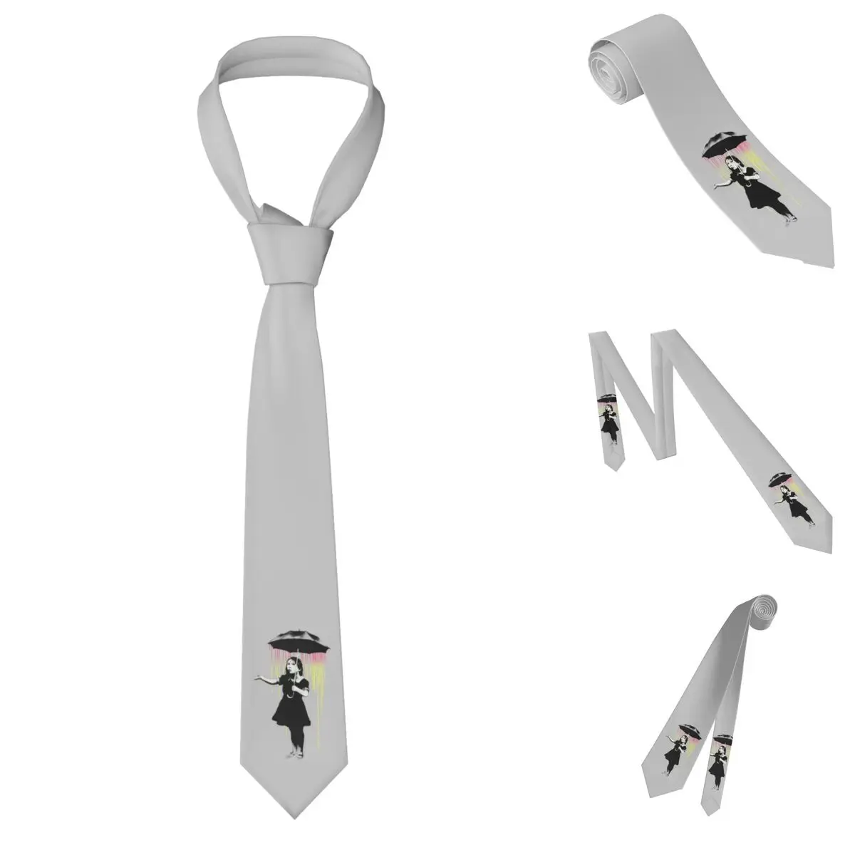 Banksy Nola Umbrella Girl Art Necktie for Men Silk Polyester 8 cm Neck Ties Party Accessories Tie Casual Gravatas