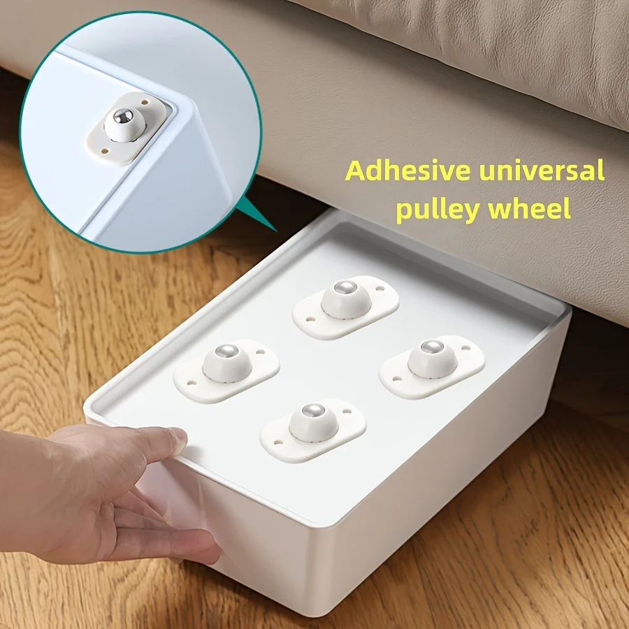 5PCS Self-Adhesive Rotating Universal Ball Casters with Metal and Plastic Pulley Wheels for Storage Box and Trash