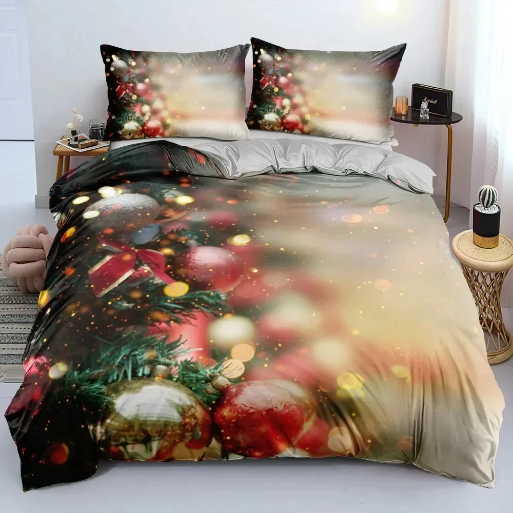 3D Merry Christmas White Bedding Sets XMAS DuvetQuilt Cover Set Polyester Comforter Cover King Queen Full Twin Red Bow Beige