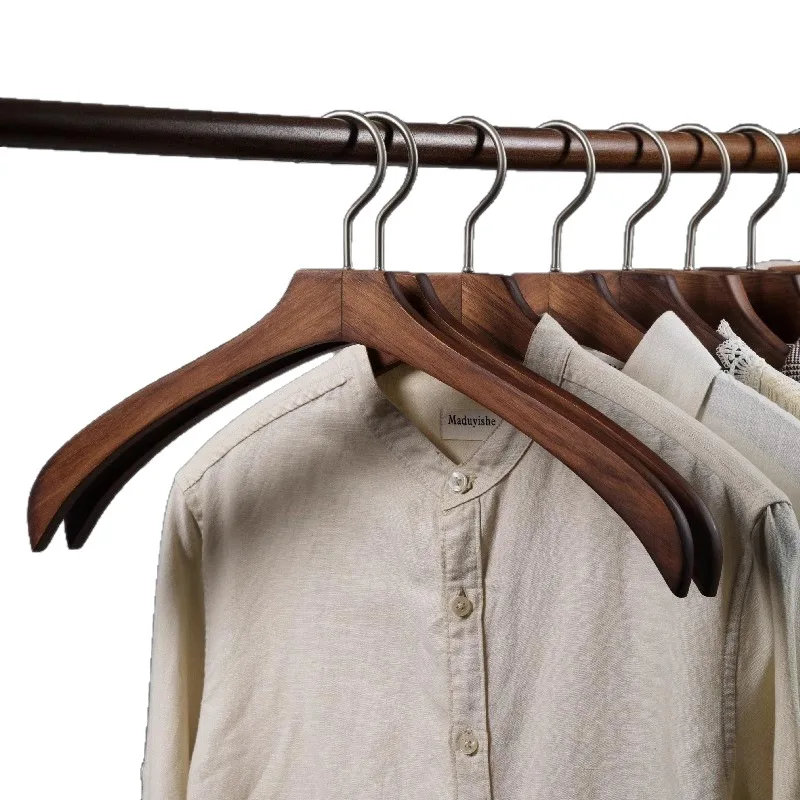 

Solid Wooden Coat Hangers, 5 Pack High Grade Large Wood Suit Hangers with Non Slip Pant Bar Seamless Wood Clothes Hangers