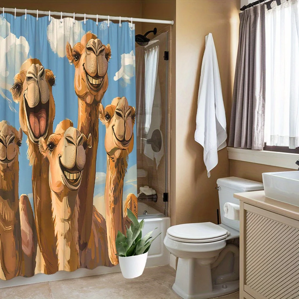 Funny Camel Group Shower Curtain Bathroom Decor Cute Desert Animals Tropical Shower Curtain for Home Bathroom