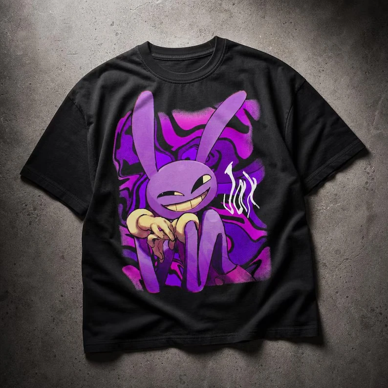 Jax TADC Baumwoll-T-Shirt mit lockerem Schnitt und überschnittenen Schultern, Unisex-Freizeitoberteil, Glitchcore-Grafik, Herrenbekleidung. – Detail 4