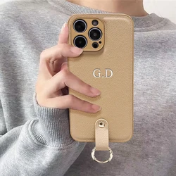 Personalized Customized Initials Name Case For iPhone 11 12 13 14 15 16 Pro Max Plus Lanyard buckle Luxury Gift Engraved Cover
