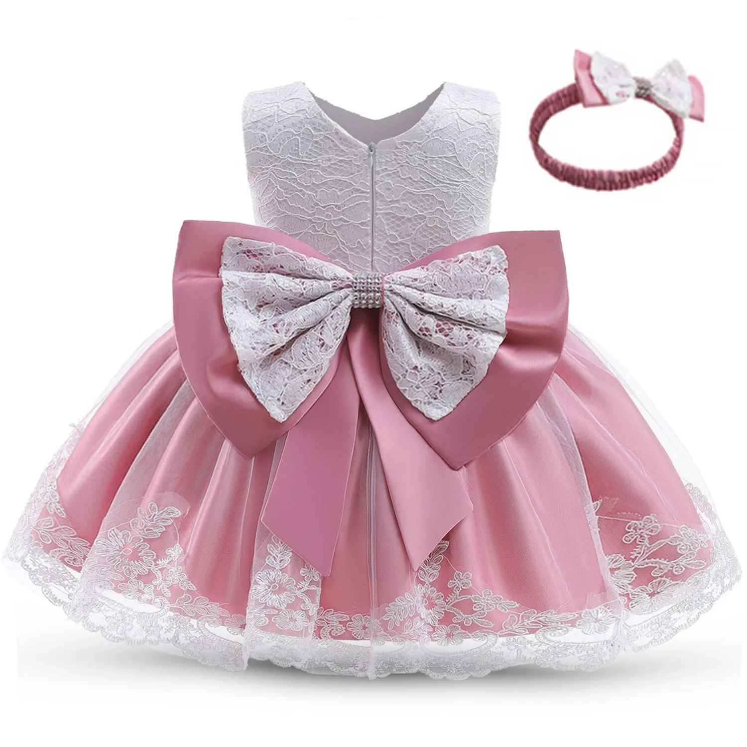 Baby Girl Dress Little Girl Flower Lace Embroidery Big Bow Party Birthday Tutu Gown Toddler Kids Baptism Wedding Princess Dress