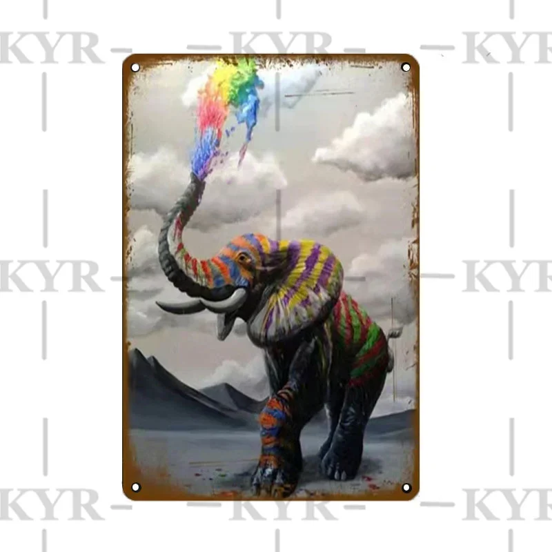 الرجعية الحيوان لوحة معدنية غرفة المعيشة الحيوان القصدير علامات جدار الفيلة الأسد النمر القط تأملات ملصق ملصقات فنية جدار ديكور #3