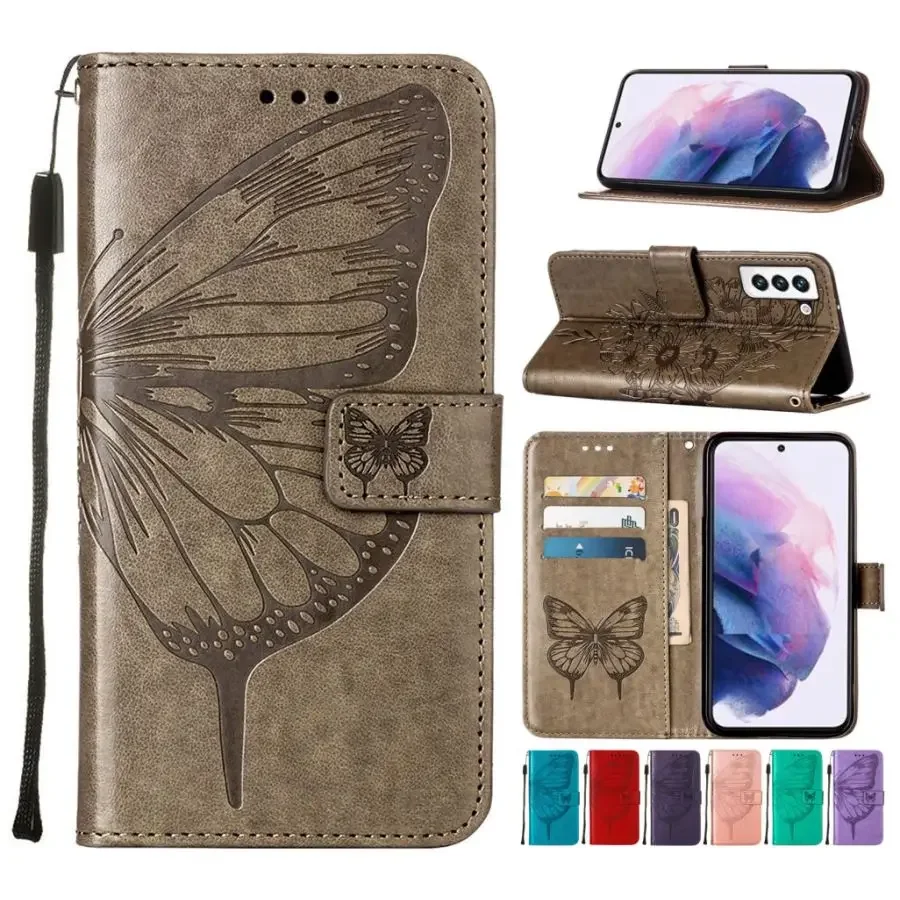 

Simple Color Cover For Samsung Galaxy S24 S23 FE Plus Ultra A15 A05 A05S A24 A25 5G Fundas Wallet Card Pocket Phone Case D03E