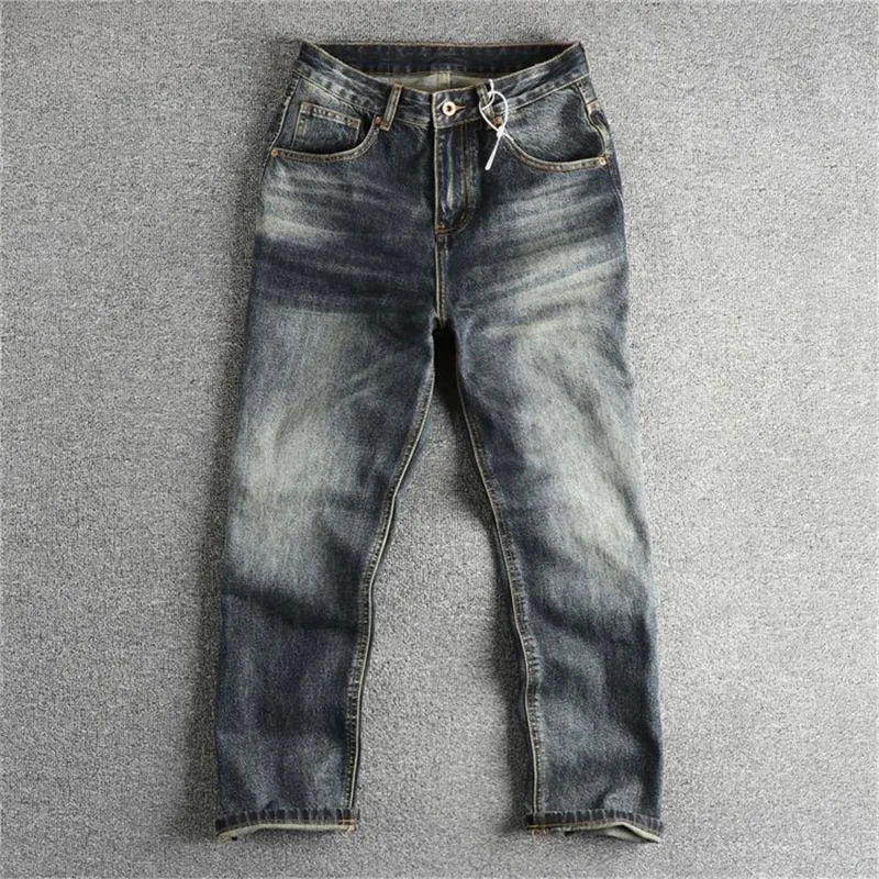 Vintage Jeans for Men Street Style Loose Straight Fit Retro Heavyweight Casual Nostalgic Korean Version Floor-Length Pants