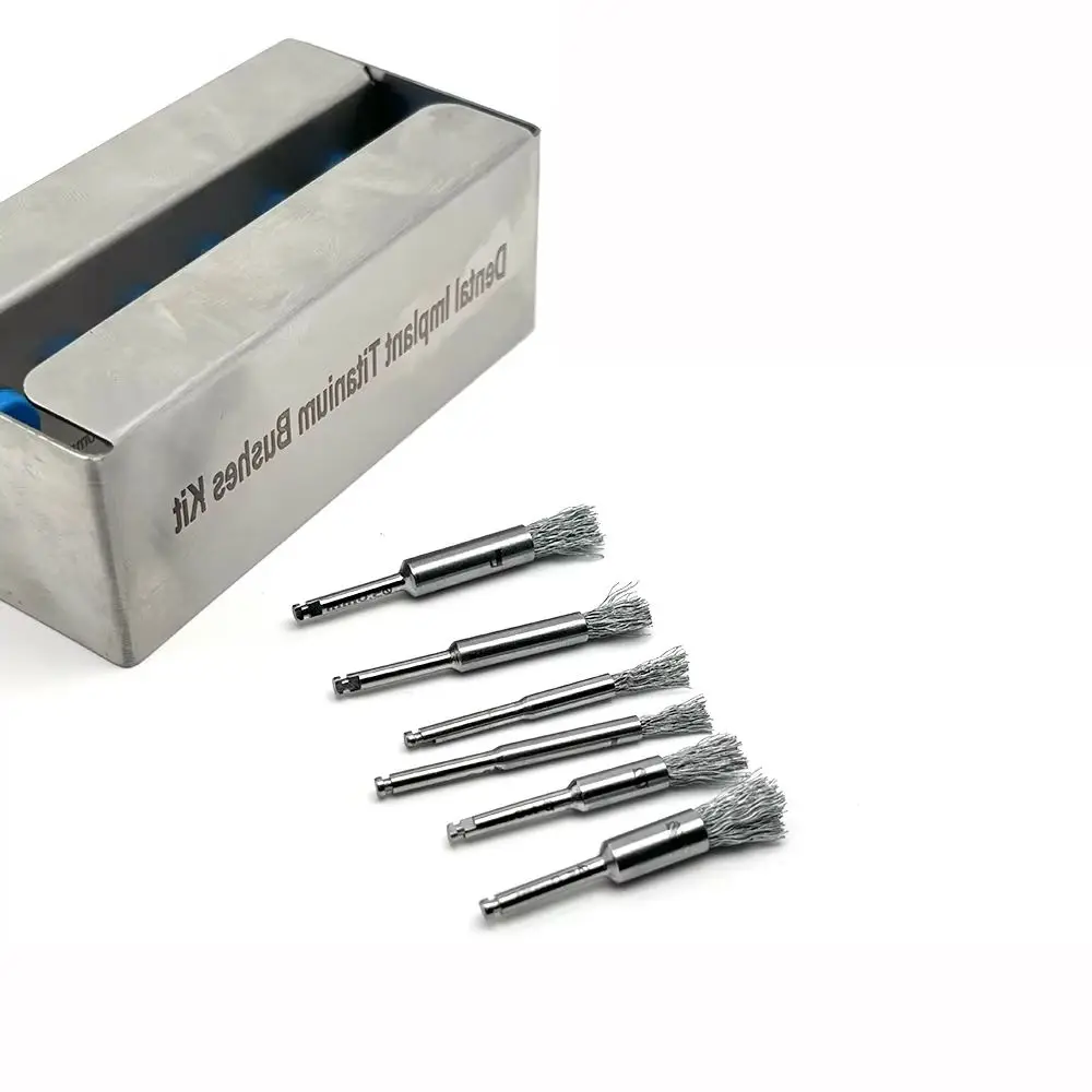 6 Piece Dental Implant Cleaning Brush Set for Peri Implantitis Debridement Titanium Thread Surface Care Autoclavable