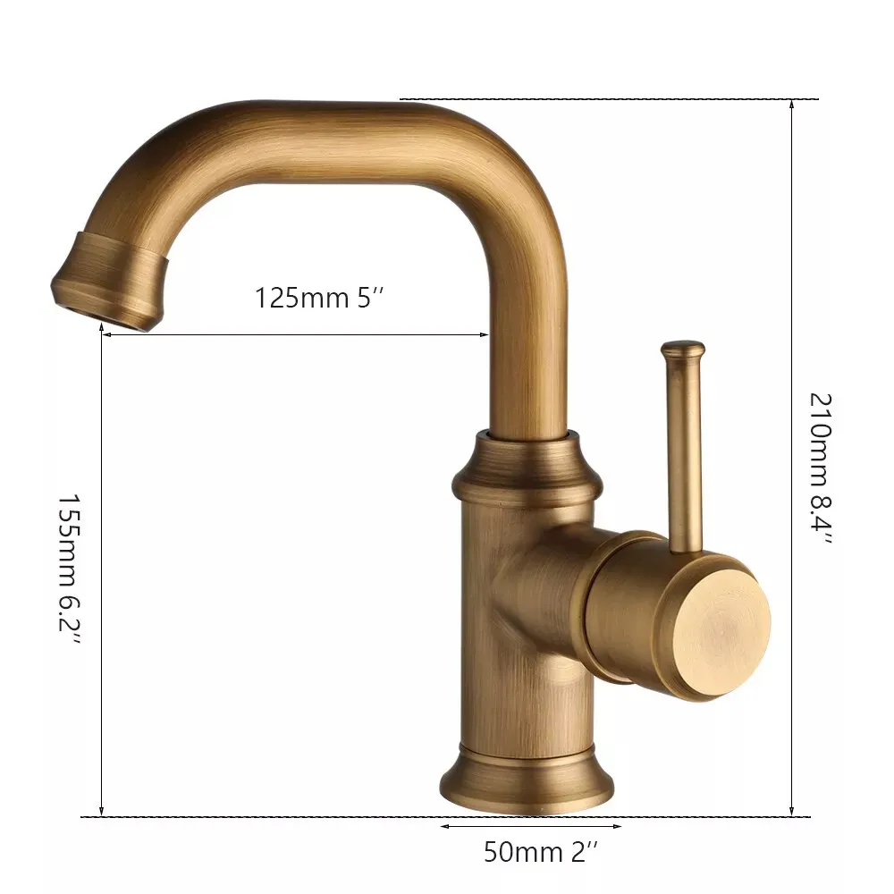 Picture 3: Antique Brass Bathroom Sink Faucet Deck Mounted Basin Mixer Single Handle Tap