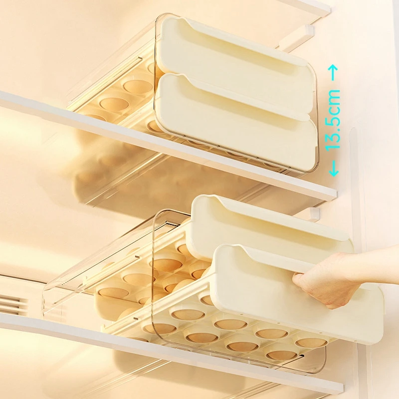 1Set 2 Tier 32 Drawer Egg Storage Box Plastic Kitchen Refrigerator Container Organizer Egg Tray Tray Cream White