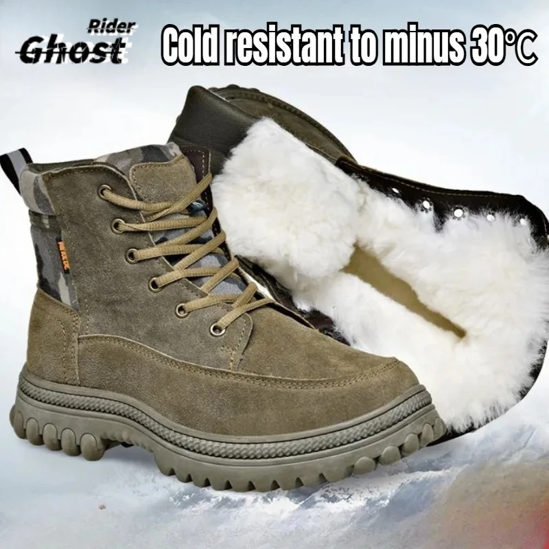

Waterproof Winter Warm High Top Wool Boots Motorcycle Riding Boots for Men Thick Fleece and Anti Slip Boots