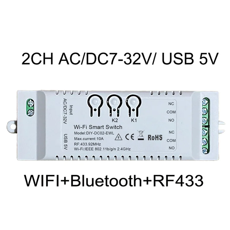 ABMF-2X 2CH Wifi Smart Switch DIY Timer Ewelink 7-32V 2.4G Wifi + RF433 + BT Modul Otomatisasi Rumah untuk Alexa Google Home IFTT