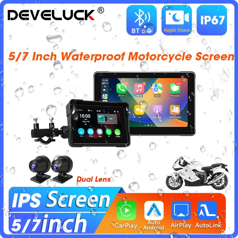 5/7 inch Motorcycle CarPlay Navigation Wireless CarPlay Android Auto Airplay Display Screen  IPX7 Waterproof Portable Monitor