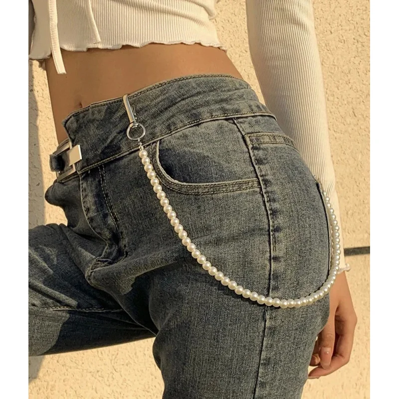 New Fashion Simple Retro Imitation Pearl Waist Chain Jeans Key Chain Bag Chain For Men And Women Jewelry Gifts Wholesale