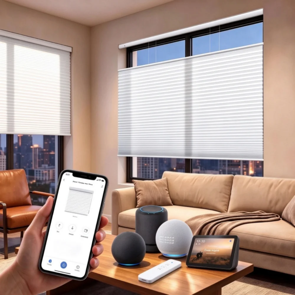 High Quality Alexa Smart Electric Honeycomb Blinds Motorized Heat Insulation Top Down and Bottom Up Honeycomb Blinds