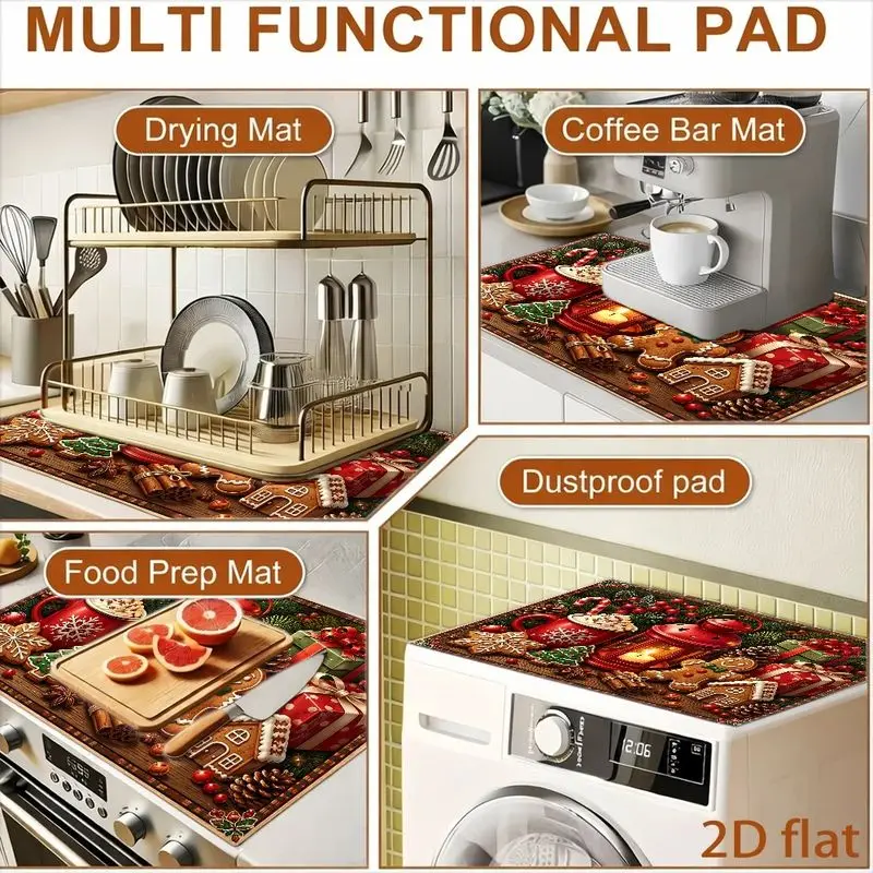 VIKAMA Christmas Stove Mat Merry Christmas Cooktop Cover Mat Gingerbread Snowflake Cookie Decorative Kitchen Counter Mat