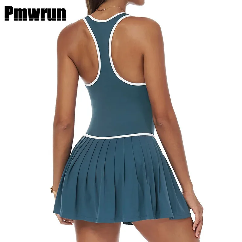 

PMWRUN теннисное платье женские сексуальные боди для йоги с открытой спиной спортивный комбинезон тренировочная одежда фитнес спортивный костюм для йоги дышащая спортивная одежда