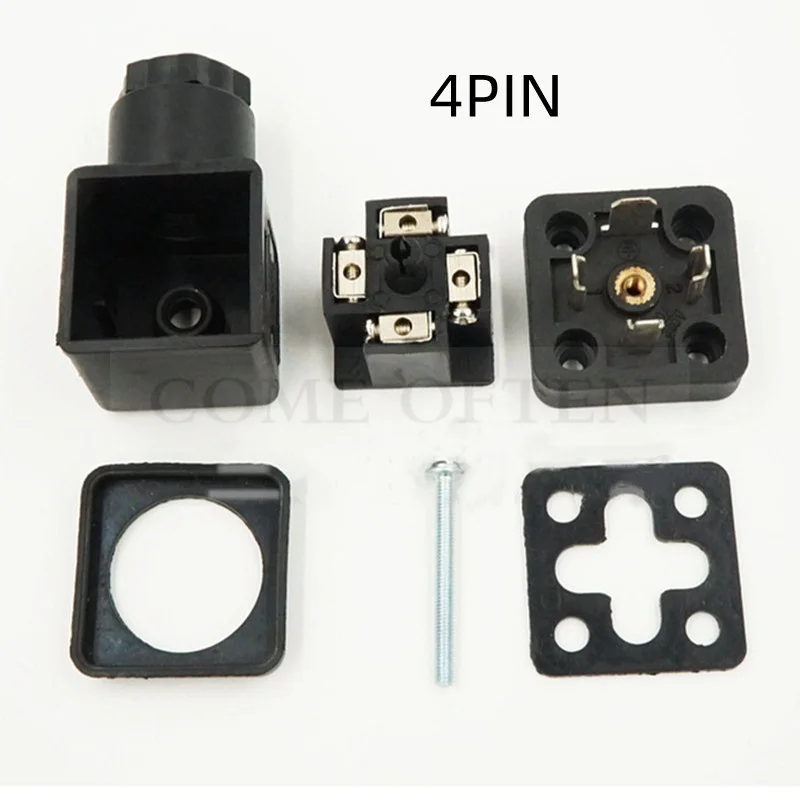 صمام لولبي DIN43650A Solenoid Valve Kits Plug 0200SZ Hydraulic Solenoid Valve Junction Box 4PIN 3PIN Square Plastic Hole Distance الهيدروليك — تفصيل 4