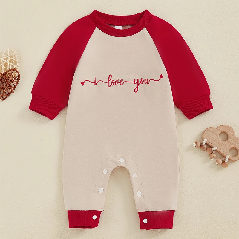 

2024-09-23 Lioraitiin 0-18M Baby Boys Girl Valentines Day Romper Letter Print Raglan Long Sleeve Full Length Sweatshirt Jumpsuit