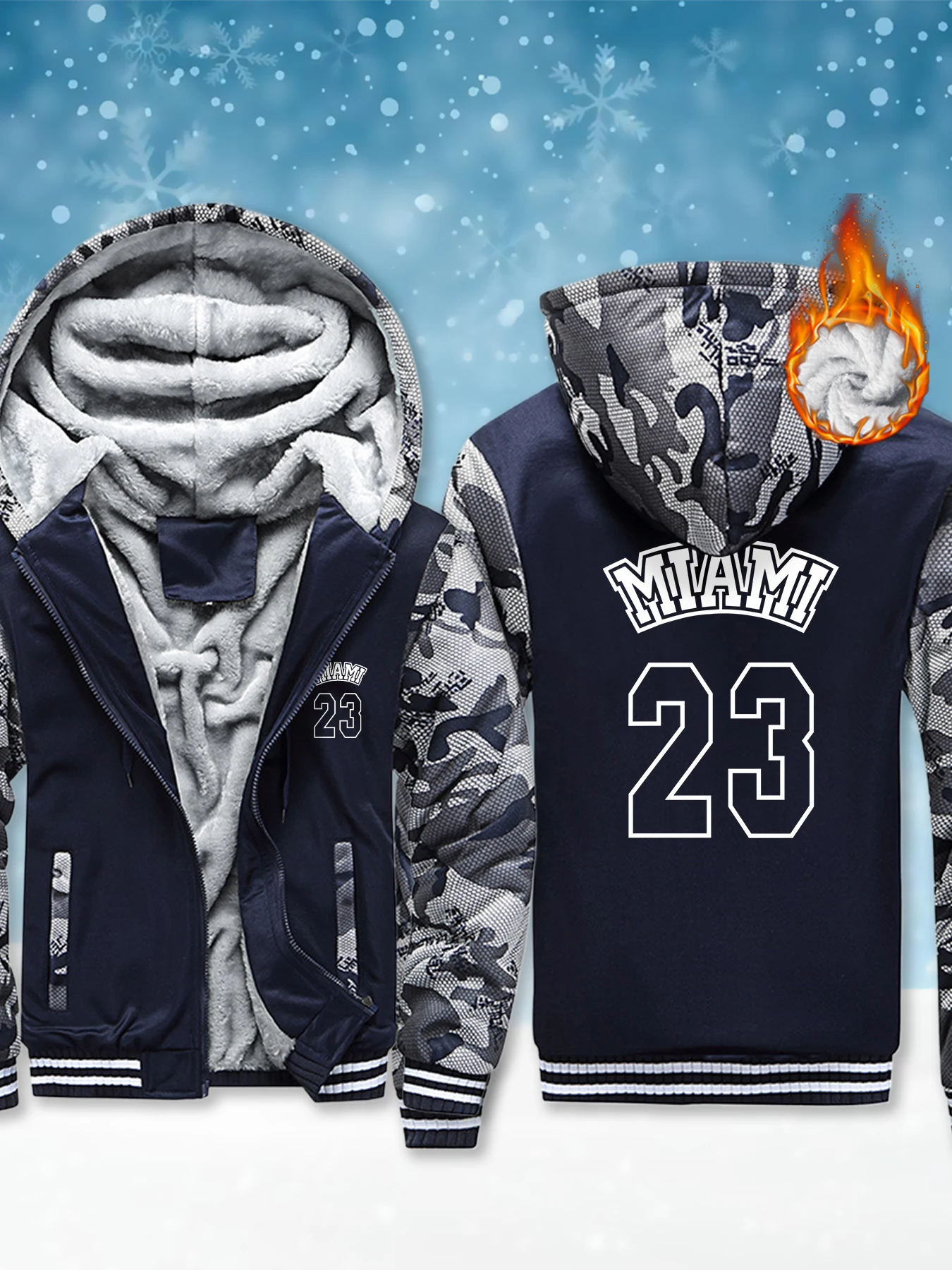

Miami Number 23 Print Man Streetwear Fleece Casual Zipper Jackets Fashion Thick Hooded Jacket Heavyweight Soft Sweatshirt