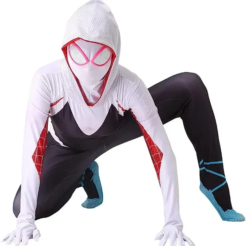 Disfraz de Anime Cosplay de Gwen Spid para niños y adultos, máscara de chica araña blanca, disfraces de Halloween de estilo 3D, Cosplay de Suier Body Jumpsui