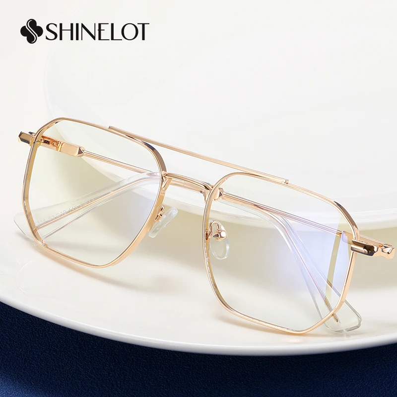 

91314 Metal Rectangle Men Double Bridge Eyeglasses Frame New Arrival Blue Light Blocker Eyewear Business Male Glasses
