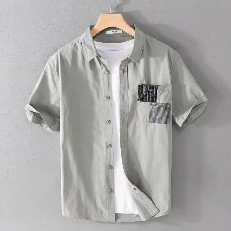 Summer Korean-style loose thin short-sleeved shirt for men, versatile college-style shirt for trendy men