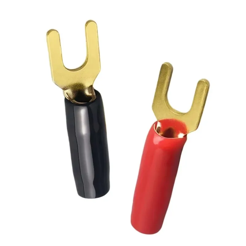 Y-style Spade Banana Plug Red Black Gold Plated Tuning Fork Banana Plug Jack Solderless Speaker Cable Power Terminal Connector