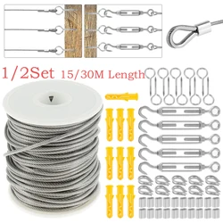 1/2Set 15/30M Cable Rope Garden Wire 304 Stainless Steel Heavy Duty Cable Railing Wire Fence Roll Kits PVC Coated Cleaning Rope