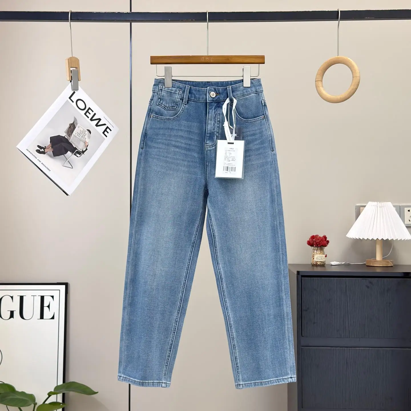 Retro High Waist Straight Leg Tube Jeans Nine Point Pants Women's Cotton Stretchy Washed Denim Basic Versatile Ladies Jeans
