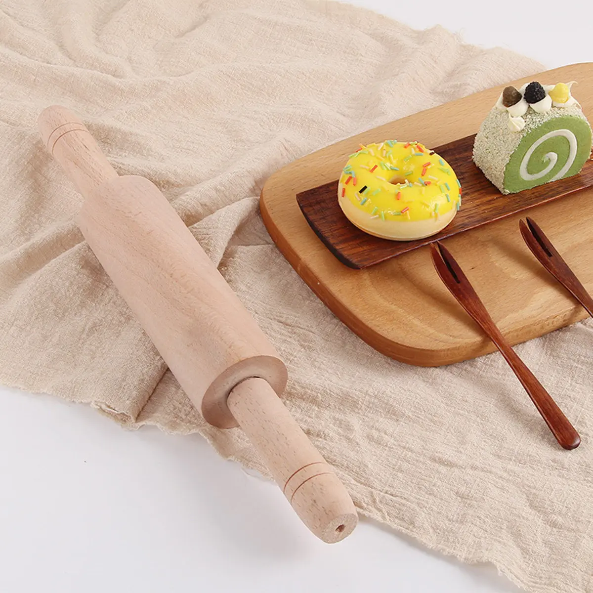 Small Hard-Wearing Wooden Rolling Pin Non-Stick Surface for Dough Pasta Pizza Fondant Smooth Rotation Bearings Rolling Stick